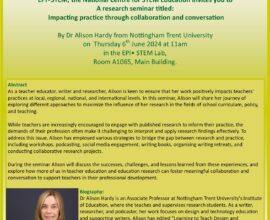 Research Seminar by Dr Alison Hardy – 6th June