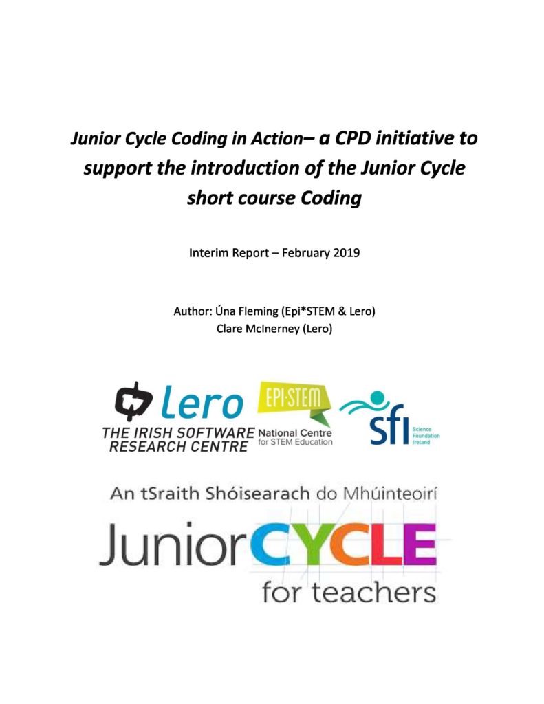 Junior Cycle Coding –  Junior Cycle Coding in Action​:Researching change. 46th Computers in Education Society of Ireland (CESI), Dublin, 2 March 2019.